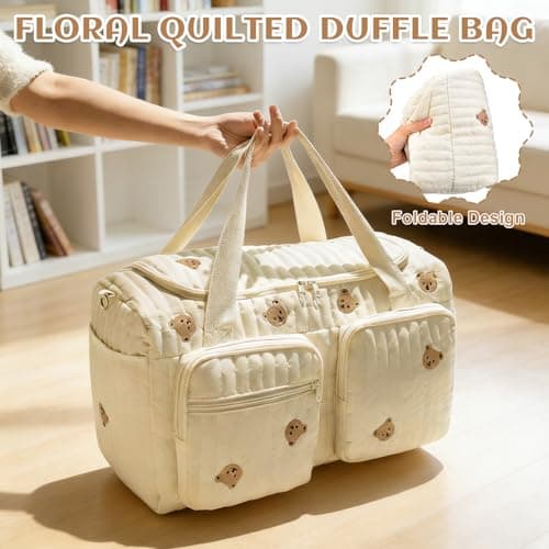 Quilted Diaper Bag, Hospital Bag, Bear Pattern Cute Duffle Bag for Women — view 6