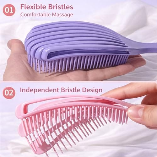 Detangling Hair Brush Set, Curved Vent Brush, Flexible Teeth, Pink 2-Pack — view 4