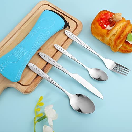 4 Pcs Cutlery Set, Camping Utensil Set, Knife and Fork Flatware Set — view 3