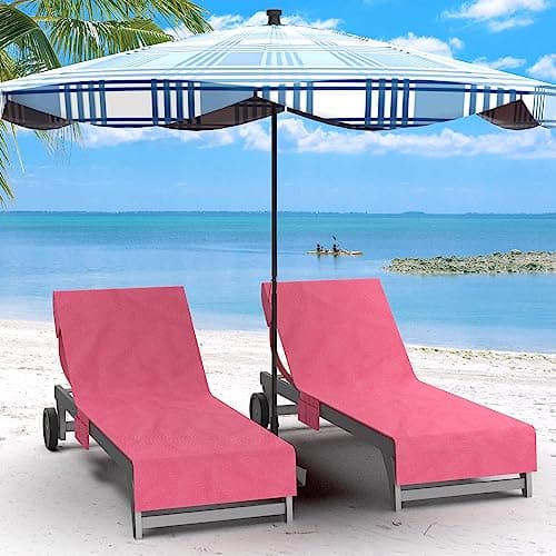 Vinsani Sun Lounger Beach Towel with Pockets, Soft & Quick Dry, Pink — view 4