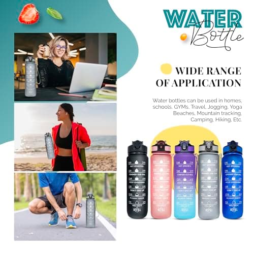 Active 100 1L Water Bottle with Straw, Motivational Time Marking | Dishwasher Safe | Leak-Proof | BPA-Free Drinks Bottle for Fitness, Work, Travel & Outdoor Use — view 5