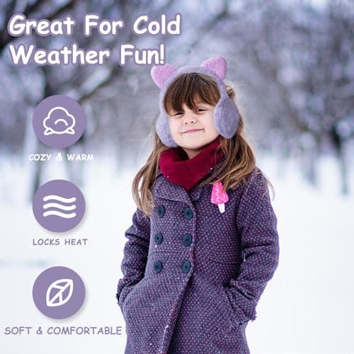 IHCEMIH Ear Muffs Women Girls Earmuffs Winter Accessories Fluffy Plush Adjustable Adults Outdoor Thermal Ear Warmer Skiing Running Cat Ears Covers Protector from Wind Cold Gift for Girls Purple. — view 4