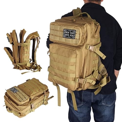 Oreunik 45L Military Tactical Backpack,Molle Army Rucksack Large Tool Backpack for Work Hiking Trekking Camping Hunting Fishing (Khaki) — view 2