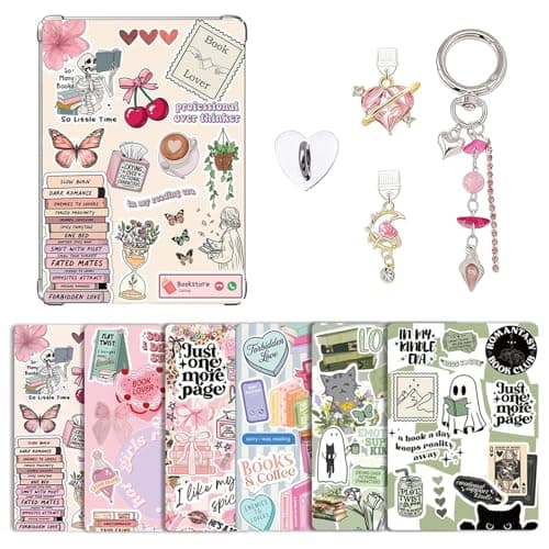 HTTDSLF Set of Decorative Accessories for Kindle Paperwhite 11th/12th Generation, 6 Pcs Inserts for Clear Case for eReader and 2 Pieces of Anti-Dust Charms, Retro Charm Set for Telephone
