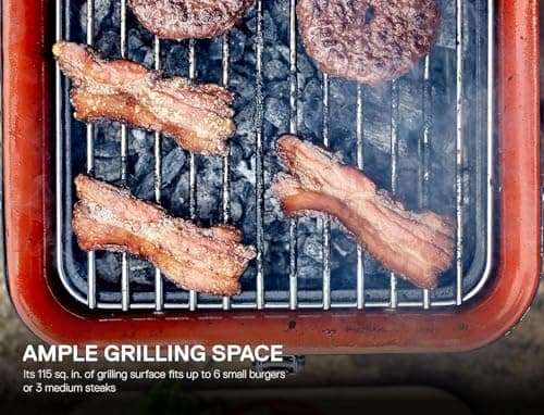 Everdure by Heston Blumenthal Cube Portable Charcoal BBQ Grill – Compact Travel Barbecue with Bamboo Tray, Chrome Rack, Porcelain Enamel Firebox & Cool Touch Handles – Outdoor Camping BBQ in Orange — view 6