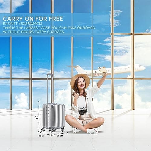 Flight Knight Premium Lightweight Carry On Suitcase - 8 Spinner Wheels - Built-in TSA Lock - Aluminium Frame, ABS Hard Shell Carry on Check in Luggage Highly Durable - Approved for Over 100 Airlines — view 2