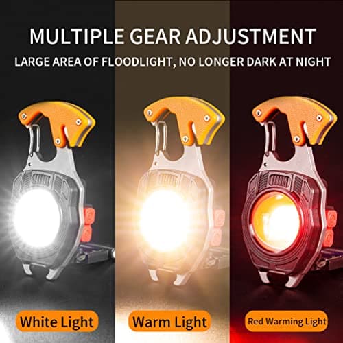 BY-J Multitool Keychain Flashlight, Rechargeable COB Pocket Work Light with Carabiner, Bottle Opener, Screwdriver, Magnetic Base, EDC Survival Emergency Gear Camping Gift for Men, Orange — view 2
