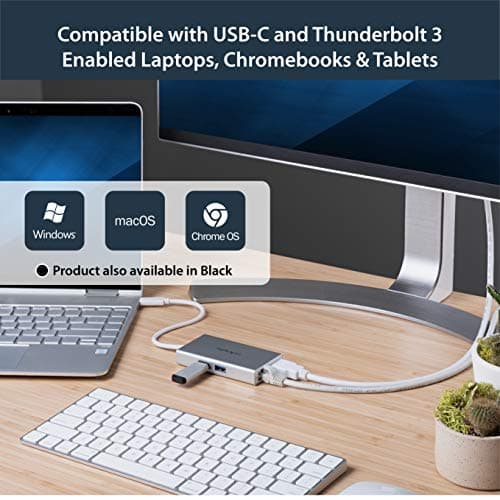 StarTech 4-in-1 USB-C Travel Dock with 4K HDMI, 60W PD, GbE, Silver White — view 3