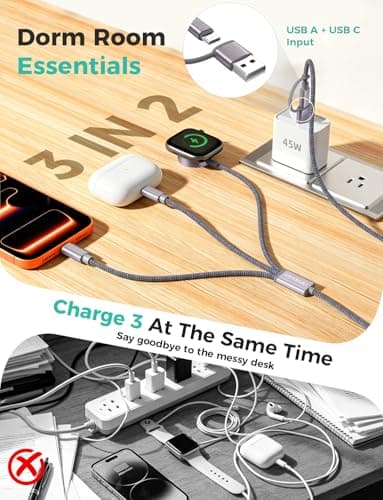 Upgraded Travel Essentials 3 in 2 Apple Watch Charger for iPhone Charger Multi Charger Cable Compatible with iWatch Serie 11-2/Ultra/SE, iPhone 17-11, Galaxy Android-4FT for Travel Camping Cruise — view 2