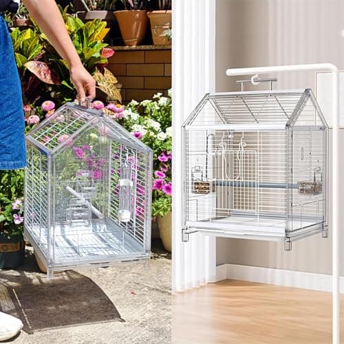 AideeGrowth 20.5 inch Small Bird Cage, Parrot Cage, Portable Bird Carrier, Travel Carrier Cage for Home, Outing, Pet Clinic, Temporary Placement, for Small Medium Birds(White) — view 4