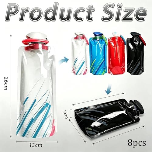 KxrTpx Collapsible Water Bottle, Foldable Water Bottle, Reusable Water Bottle, Set of 8 Water Pouches — view 2