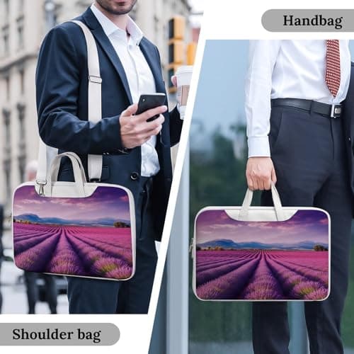 Lavender Fields Printed Leather Shoulder Messenger Bag Briefcase for Men Women Travel Business Office Hangbag Laptop Pack Crossbody — view 6