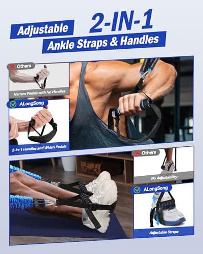 ALongSong Resistance Band Set Men with Handle & At home Pilates Bar Workout Equipment, 6 Exercise Bands 20-240Lbs/30-240LBS Optional & Door Anchor For Home Gym Fitness Equipment — view 6