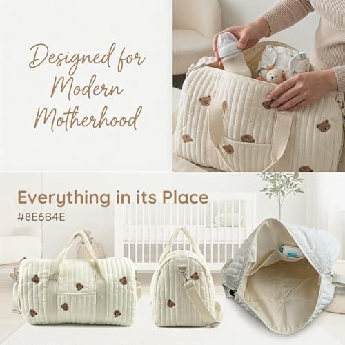 Hospital Bag , Diaper Baby Changing Bags for Mum , Travel Organiser Maternity Essentials Diapers Nappy Change Women Mommy Labor Delivery Large Pregnancy Duffle Cotton Tote Quilted Bag mit Pram Hooks — view 4