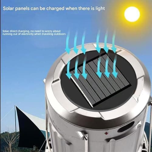 Solar Camping Lantern with Fan, Upgraded Rechargeable 3-in-1 Solar Light, Collapsible LED Camping Lanterns Light Weigh: Fan, Light & Power Bank for Outdoor Adventures (Silver,11 inches) — view 3