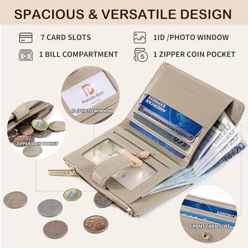 Pomelo Best Women's RFID Wallet - Vegan Leather Bi-fold Small Ladies Purse with Zipper Coin Pocket & ID Window - Leaf Charm Compact Wallet for Women — view 3
