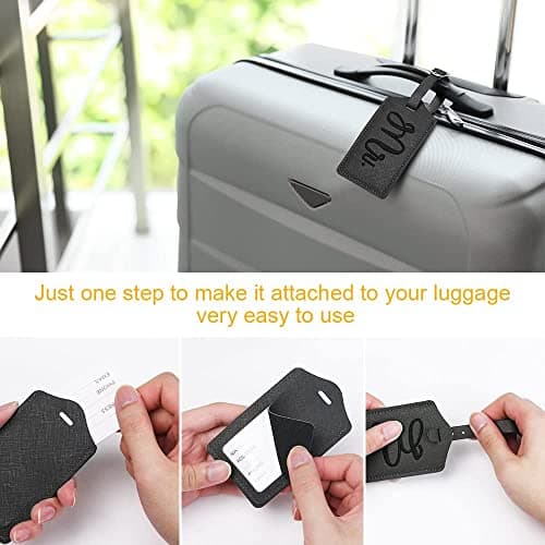 flintronic 2 Pcs Luggage Tags, Leather Baggage Labels, Suitcase ID Tag Set, Handbag Tag Labels Travel Accessories for Married Men Women Couples Wedding Travel Gift — view 5