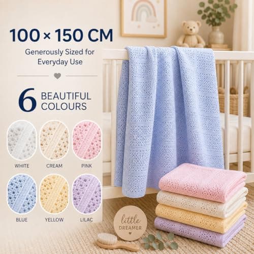 DUDU N GIRLIE Cellular Cot Blanket, 100% Cotton, Yellow, 100x150cm — view 6