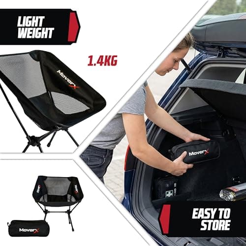MoverX Lightweight Folding Camping Chair, Portable Camp Chair for Outdoor, Fishing, Festivals, Picnic, Beach, 150kg Capacity, Black — view 6