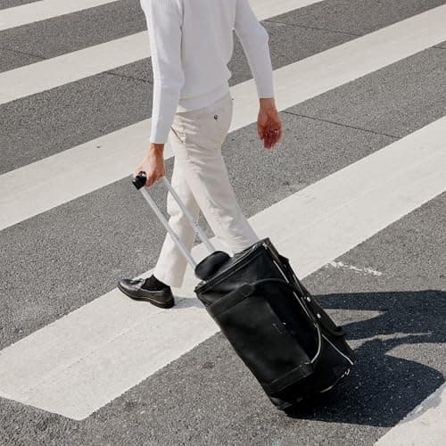 Wool & Oak NOVA Large Duffle Bag with Wheels, Black, 10” x 12” x 21”, Leather — view 5