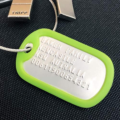Set of 1 Personalised Luggage Stainless Steel Dog ID tag with Cable & Silencer Read Description to See How to ADD Personalisation (Camo Pink) — view 3