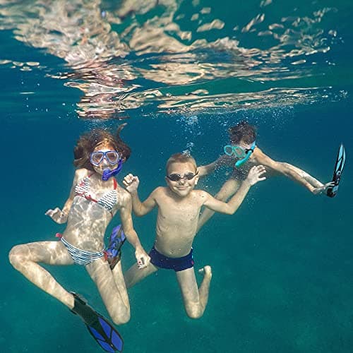 Kids Snorkeling Set with Fins Anti Leak Snorkeling Gear for Kids with Adjustable Flippers, Youth Junior Full Dry Snorkel Set Swimming Goggles with Nose Cover Diving Mask Scuba with Bag, 5-14 Yrs — view 6