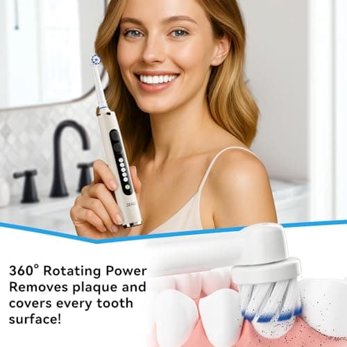 Seago Rotating Electric Toothbrush for Adults with Travel Case, 8 Brush Heads, 5 Modes with Whitening, USB-C Rechargeable with Timer, 30-Day Battery (Beige) — view 2