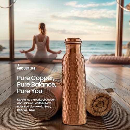 100% Copper Water Bottle - 34 oz Extra Large - Hammered Finish Pure Copper Water Bottle for Drinking - Handcrafted Ayurvedic Leak-Proof Vessel for Healthy Hydration - Premium Ocean Blue Gift Box — view 4
