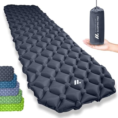 NORDMUT® Ultralight Sleeping Pad [with Repair Kit] – Inflatable Camping Mattress, Compact Pack Size – Weatherproof Outdoor Mat for Tent & Festivals (Dark gray)