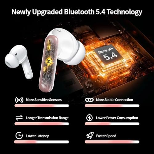 2026 New Wireless Earbuds, Bluetooth 5.4 Headphones In Ear with Noise Cancelling Mic, 46H Headphones with 3D Bass Stereo Sound, Ultralight, USB-C LED, Waterproof IPX7 Earphones for Android iOS. Pink — view 3