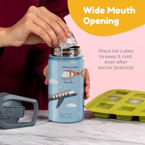 BOZ Kids Insulated Water Bottle with Straw Lid, 14oz (414ml) (Safari) — view 5