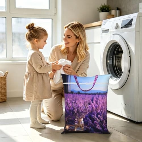 Romantic Lavender Travel Laundry Bags,Large Wet Dry Bags Waterproof Dirty Clothes Bag with Handle,Washable Laundry Bag,Reusable Storage Bag for Swimsuits, Beach, Pool,Gym One Size — view 6
