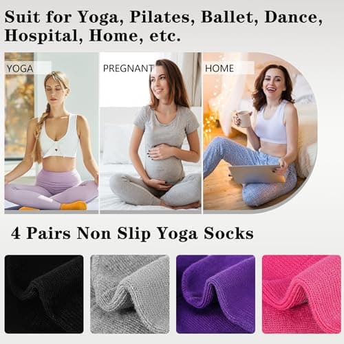 HYCLES 4 Pairs Non Slip Yoga Socks with Grip -Pilates Socks for Men and Women Anti Slip Grippy Socks for Yoga, Pilates, Barre, Home, Hospital UK 4-7 — view 6