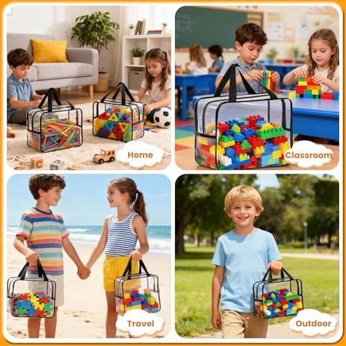 6 Pack Toy Storage Bags with Labels and Zipper, Reusable PVC Toy Organizer — view 6