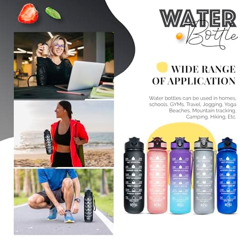Active 100 1L Water Bottle with Straw, Motivational Time Marking | Dishwasher Safe | Leak-Proof | BPA-Free Drinks Bottle for Fitness, Work, Travel & Outdoor Use — view 5