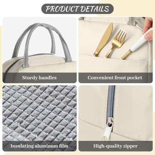 Aucuu Lunch Bag, Insulated Lunch Bag, Waterproof Leak-Proof Lunchbag, Foldable Picnic Bag, Lunch Cooler Bags for Women, Men, Kids and Students Travel Picnic School — view 5