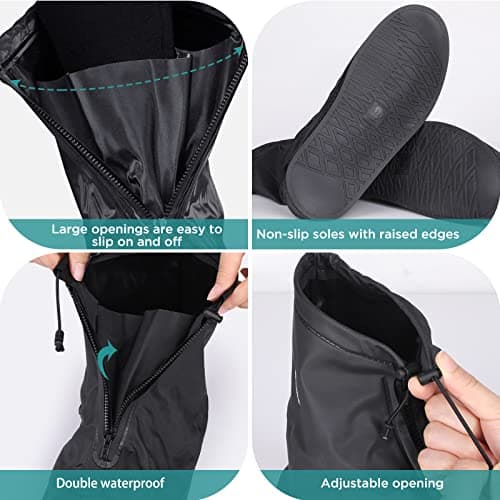 Waterproof Shoe Cover 44-45, GeeRic Waterproof Rain/Snow Boot Shoe Cover with Reinforced Strap/Zipper PVC Rainproof Cycling Overshoes Non-Slip Reusable Durable for Walking Outdoor Sports Camping — view 3