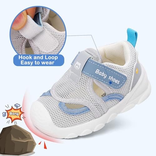 Baby Summer Shoes for Boys Girls Toddlers Breathable Mesh Sandals Infant First Walking Shoes with Anti-Slip Rubber Sole,Blue,Size 4 UK Child — view 5