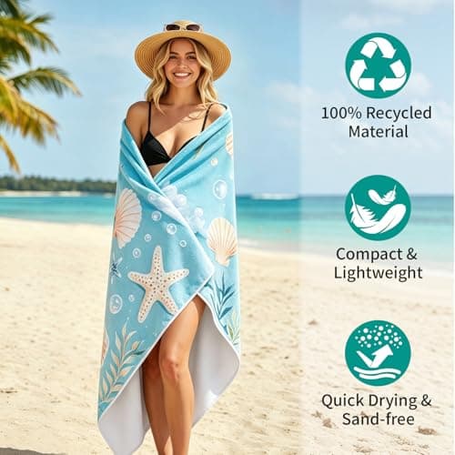 Poeruse Microfibre Beach Towel, 140 x 70 cm Large Microfibre Beach Towels for Adults, 2 in 1 Beach Towel Drawstring Bag Fast Dry Sand Free, for Beach, Pool, Camping, Yoga & Outdoor (A) — view 4