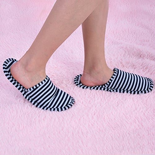 Keenso Foldable Reusable Indoor Soft Cotton Anti-slip Slippers Travel Portable Bath Slipper Anti-Slip for Home Hotel (Man-Blue Stripes) Other mountaineering and camping supplies — view 2