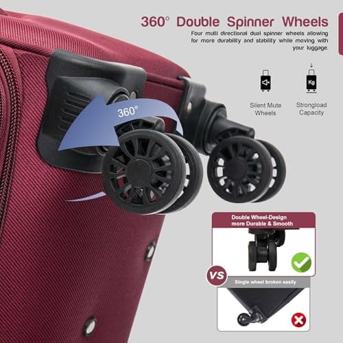 Aerostar Carry-on 20" Lightweight Soft Expandable Suitcase, Hand Luggage 4 Wheels & Combination Lock, 55x35x20cm | Accepted All Airlines easyjet, RyanAir, British Airways (Red, 32 litres) — view 4