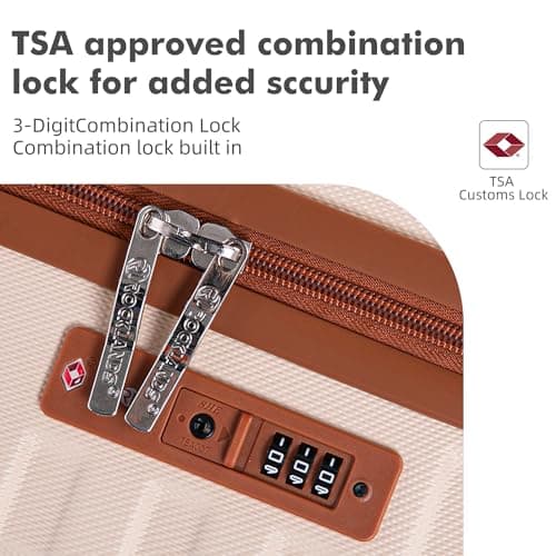 Rocklands Large Suitcase Hard Shell Lightweight 4 Dual Spinner Wheels Trolley Luggage Suitcase Hold Check in Luggage TSA Combination Lock (Cream, Small 20") — view 5