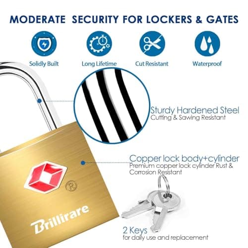 4 Pack TSA Approved Luggage Locks with Keys, Brass Travel Padlock, Solid Copper Waterproof Keyed Lock Unbreakable, Outdoor Metal Lock for Lockers, Bags, Backpack, Gym, Gate-Golden — view 4