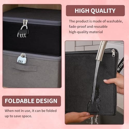 Lockable Storage Box, 2 Pack with Combination Locks, Secure Fabric Storage Box with Lock for Wardrobe, Under-Bed, Dorm Room, Travel, Large Size 30 x 20 x 14 cm — view 5