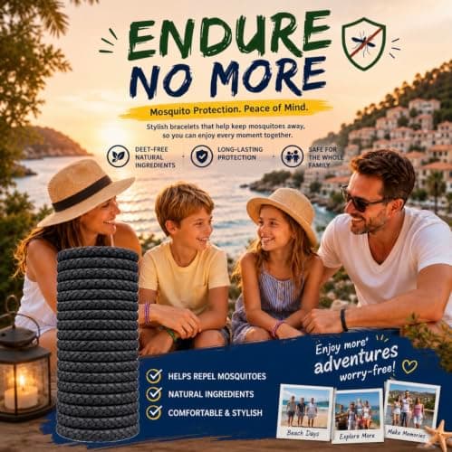 PR0TEX 18 Black Insect Repellent Bracelets, Adjustable Leather Deet-Free Wrist Bands, Effective Protection, Insect Mosquito Repeller Bands for Adults & Kids, Resealable 18 Pack. — view 2