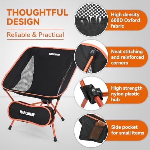 MARCHWAY Lightweight Folding Camping Chair, Portable Foldable Compact for Outdoor Camp, Travel, Beach, Picnic, Festival, Hiking, Backpacking, Supports 330Lbs (Orange) — view 5