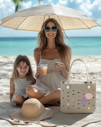 bagsmart Beach Bag for Women, Water-resistant Rubber Tote Bag with DIY Accessories and detachable wet pocket, Sandproof Vacation Essentials for Summer Swim Cruise Pool — view 3