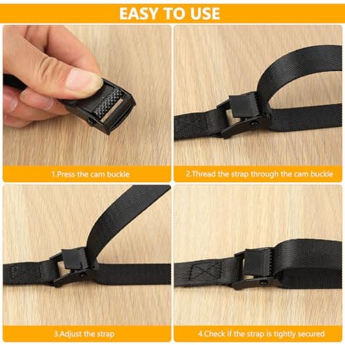 8 Pack Short Ratchet Straps,1m Adjustable Tie Down Straps with Metal Buckle, Mini Lashing Straps for Bike Rack, Motorcycle, Luggage & Cargo — view 3