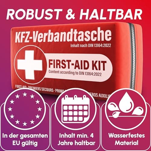 STREAMVOY Car First Aid Kit 2025 Standard Compliant – DIN 13164:2022 Certified, EU Road Traffic Approved, 2 CPR Face Masks & Wipes, Waterproof Compact Case with Velcro Straps for Vehicle Safety — view 5