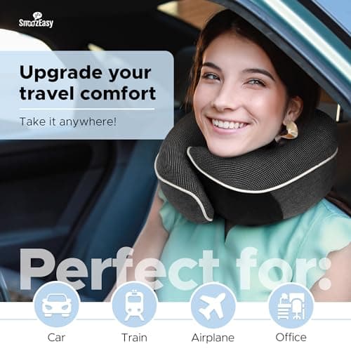 SnoozEasy™ Travel Pillow for Adults | Memory Foam 360 Degree Neck Support with Removable Pillow Case | Includes Travel Bag, Eye Mask and Ear Plugs | Dark Grey | UK Brand — view 6